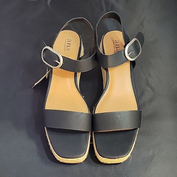 BRAND NEW A.N.A NEW APPROACH ADJUSTABLE BUCKLE ANKLE ONE BAND WEDGE SANDAL - Picture 2 of 14